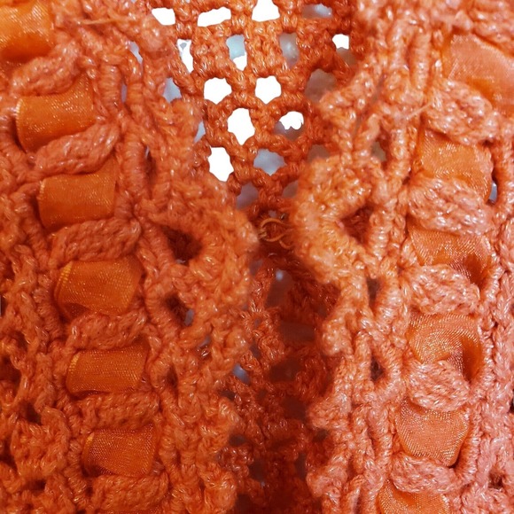 David Brooks Womens Orange Open Crochet Sweater Top XL Lightweight Stretch Used - Picture 12 of 12